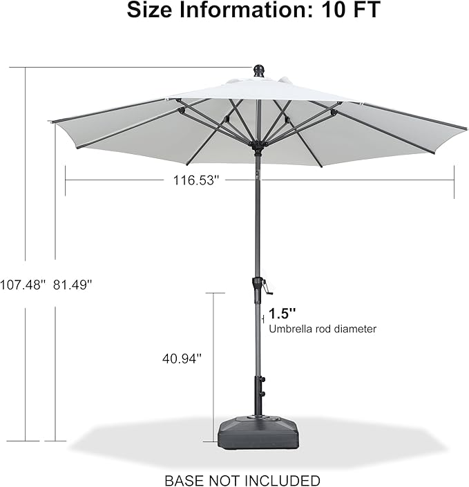 PURPLE LEAF 10' Round Patio Umbrella Outdoor Table Umbrella Aluminum Frame Market Umbrella Sun Umbrella with 8 Sturdy Ribs Tilt for Garden Deck Lawn Pool White