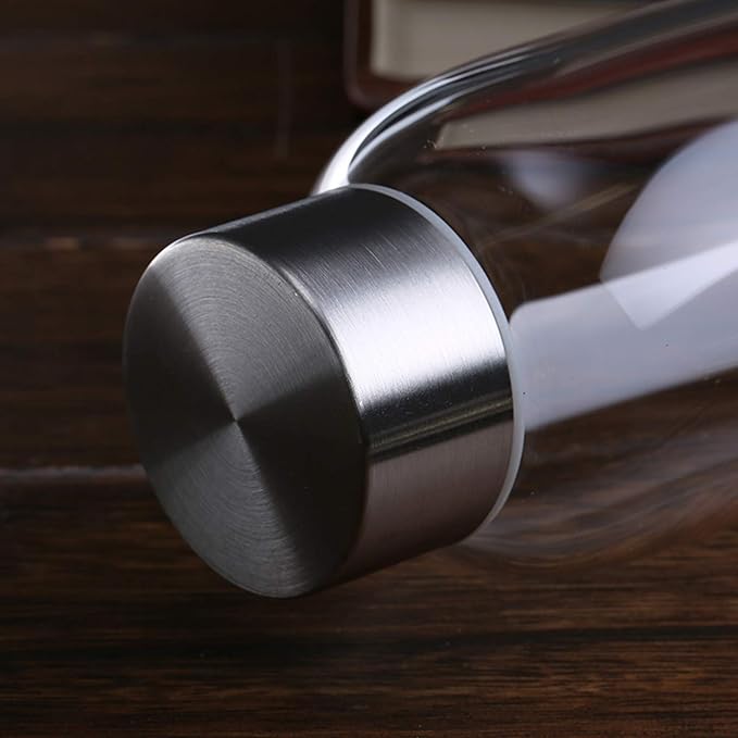 Encheng Glass Water Bottles, Glass Beverage Bottles 16oz,Drinking Bottles With Leakproof Stainless Steel Cap 500ml,Reusable Juice Bottles Beverage Drinkware,To Go Travel Bottles For Drink,Sauce 8Pack