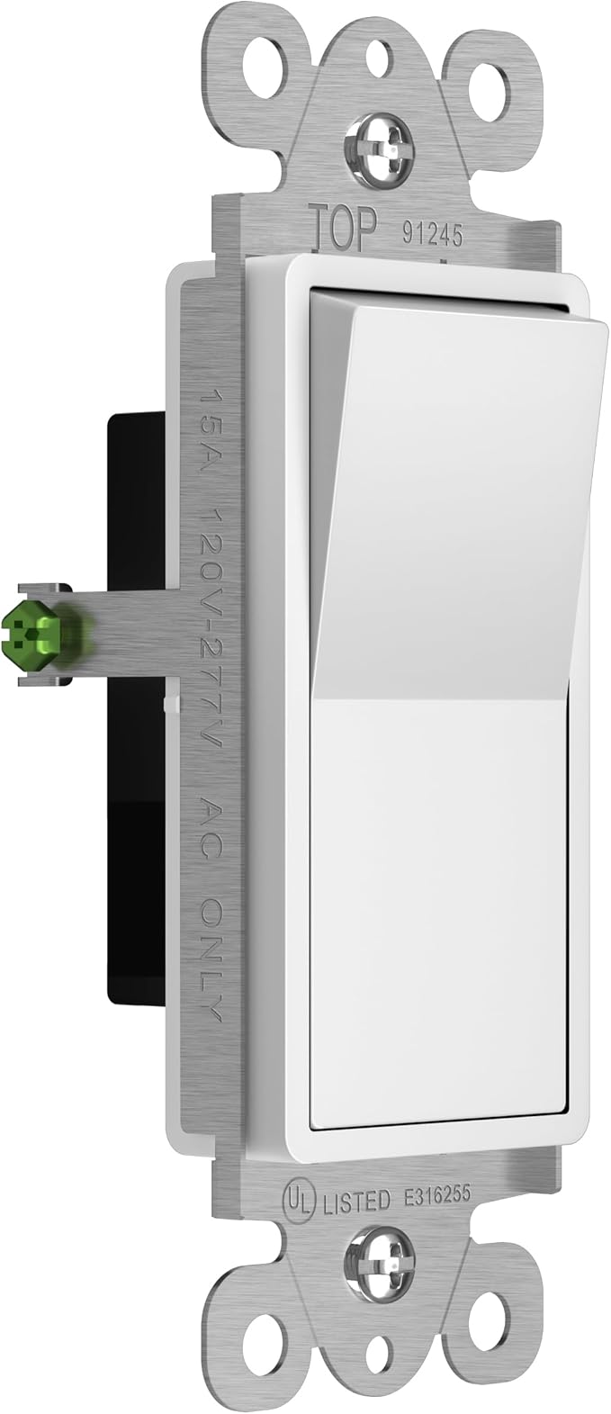 ENERLITES Momentary Contact Decorator Switch for Garbage Disposals, Garage Door Switch, Spring Release Paddle, 120-277VAC 15A, Single-Pole, UL Listed, 91245-W, White