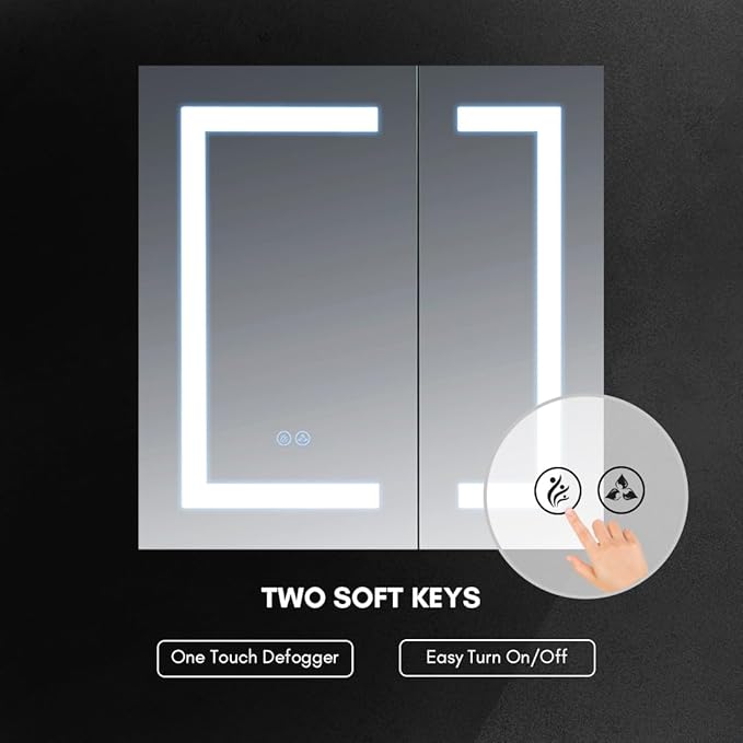 Blossom LED Medicine Cabinet Mirror for Bathroom 25x26 Inch - Recessed/Surface Mounted Lighted Medicine Cabinet with Mirror - Defogger, 3-Color Dimmer - Wall Mounted Storage Cabinet