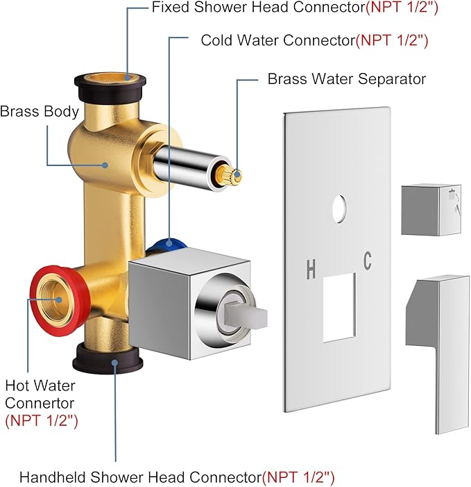 NERDON Shower System, 12 Inch Polish Chrome Luxury Rain Shower Head with Handheld Combo Set, Wall Mounted High Pressure Dual Shower Head System, Bathroom Shower Faucet set with Valve Body and Trim