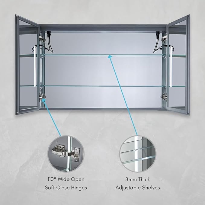 Blossom 40x26 LED Lighted Bathroom Medicine Mirror Cabinet - Recessed/Surface Mount with Anti-Fog, Dimmable, 3 Color Light - Lighted Medicine Cabinet Mirror for Storage & Makeup - Wall Mounted