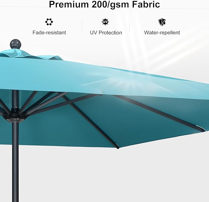 PURPLE LEAF 6.5' x 6.5' Square Patio Umbrella Outdoor Table Umbrella Aluminum Frame Market Umbrella Sun Umbrella with 8 Sturdy Ribs Tilt for Garden Deck Lawn Pool Light Turquoise Blue