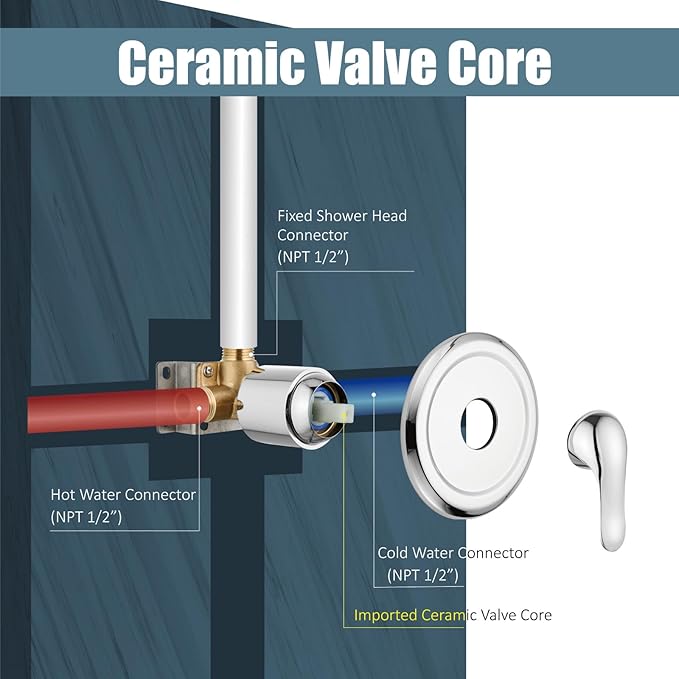Aolemi Shower Faucet Set Rain Shower Head System Shower Trim Kit Pressure Rough-in Valve Included ABS 8 Setting Dual Shower Head and Handheld Spray Polish Chrome