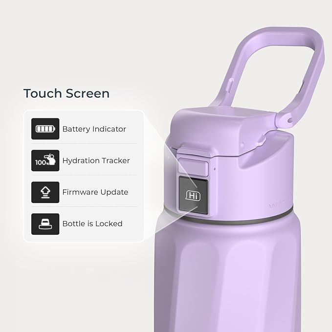BOOST Smart Water Bottle with Reminder to Drink Water & Water Tracker Bottle - Double Wall Vacuum Insulated Water Bottle Stainless Steel, Wide Mouth 32 oz Water Bottles, Ideal for Gift - Purple