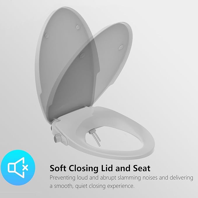 Non-Electric Bidet Toilet Seat - Fits Existing Elongated Toilets, White, Dual Nozzle System, Slow-Close, Self-Cleaning Nozzles, Easy Installation