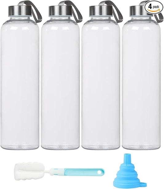 Plastic 27 Oz Water Bottle Clear Bottles Reusable Leak-Proof Seal Bottle with Stainless Steel Lids and Cleaning Brush for Fitness,Sports,Travel (4)