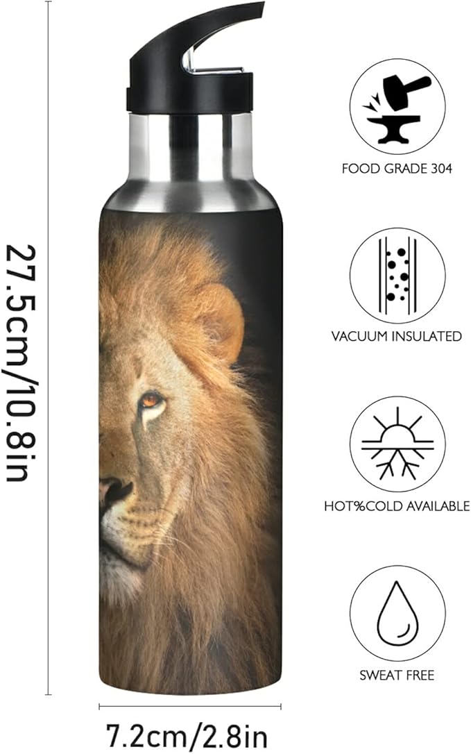 xigua Lion King Stainless Steel Water Bottle with Straw, BPA Free Reusable Leakproof Water Jug for Fitness Camping Outdoor Sports