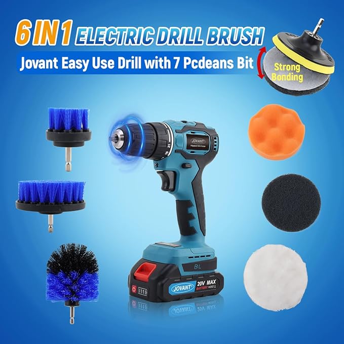 Cordless Telescoping Cleaning Tools&Power Drill with 2-Max 20V Batteries and 2.0A Charger 2-in-1 Cordless Pole Drill 5.3 to 15-Feet with 180° Telescoping Pole Include 7Pcs Drill Brushes