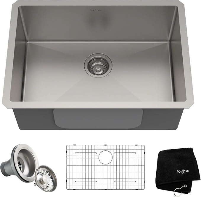 KRAUS Standart PRO 26-inch 16 Gauge Undermount Single Bowl Stainless Steel Kitchen Sink, KHU100-26