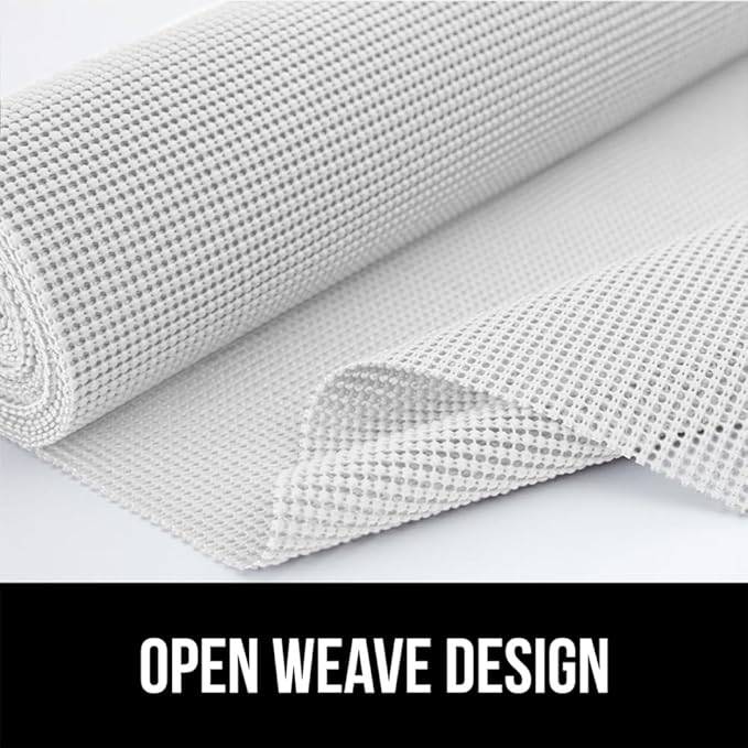 Gorilla Grip powerGRIP Drawer Shelf and Cabinet Liner, Thick Strong Hold, Non-Adhesive Liners Protect Kitchen Cabinets and Cupboard, Bathroom Drawers, Easy Install, Breathable Mat, 17.5" x30', White