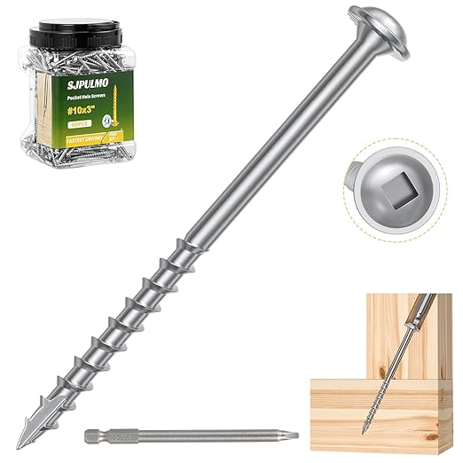 Pocket Hole Screws 3 Inch，600Pcs Exterior Pocket Screws #10 X 3 Reverse-Thread 2X Faster Self-Tapping for Woodworking DIY Projects Pocket Joinery Drive Bit Included(Silver)