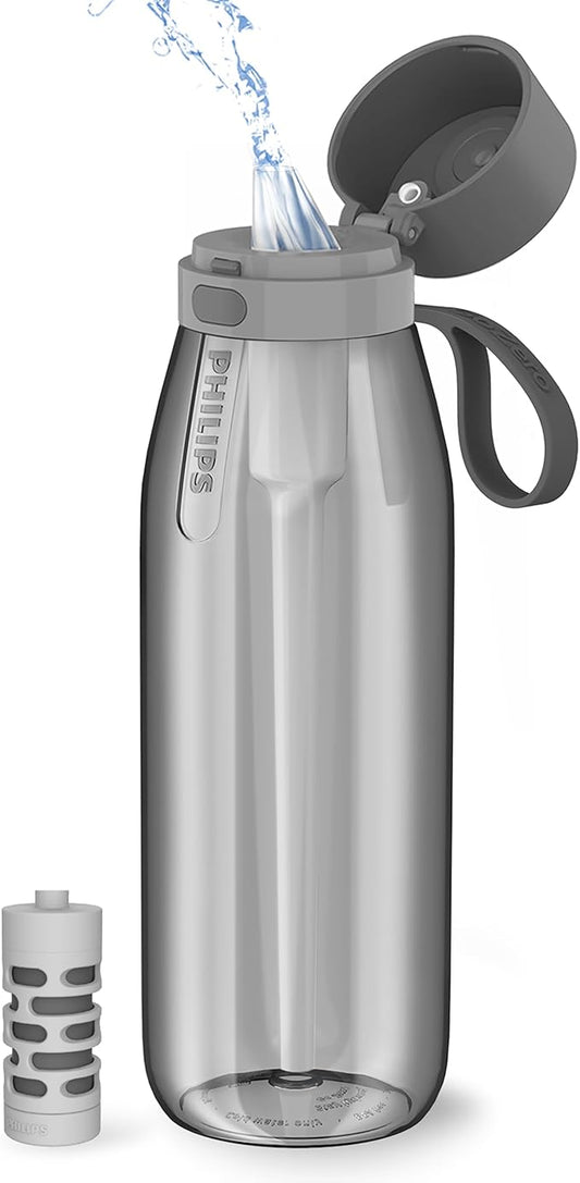 PHILIPS Filtered Water Bottle 22 Oz/36 Oz with Philips GoZero Everyday Water Filter, BPA-Free Tritan Plastic, Purify Tap Water Into Healthy Drinking Tasting Water