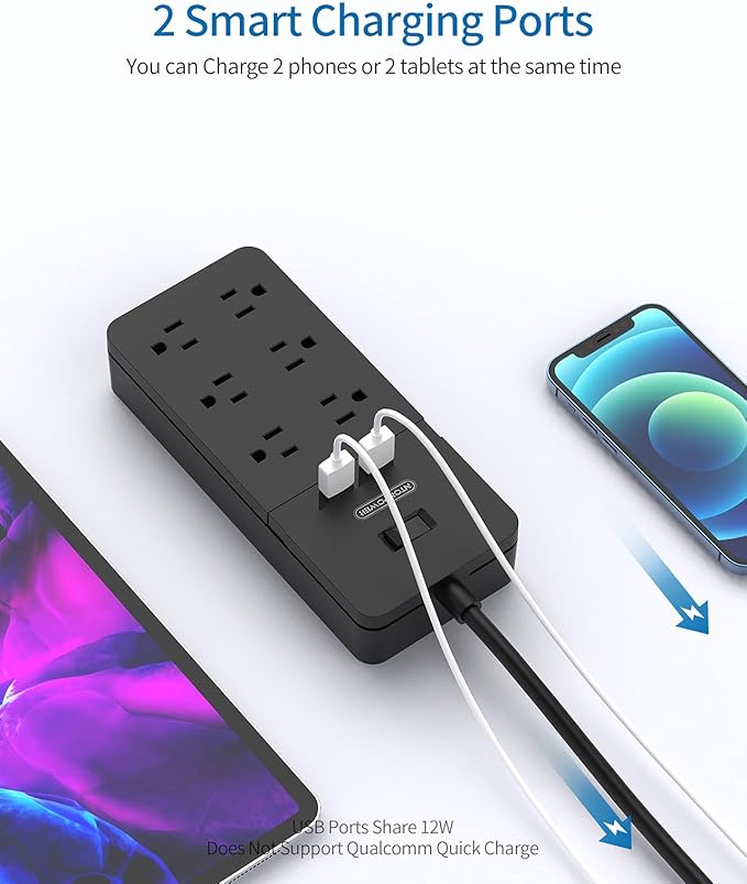 2 Prong Surge Protector Power Strip with 10ft Extension Cord, NTONPOWER 2 Prong to 3 Prong Outlet Adapter with 6 Outlets 2 USB Ports, 2100J Surge Protector Wall Mount for Old House Non-Grounded Outlet