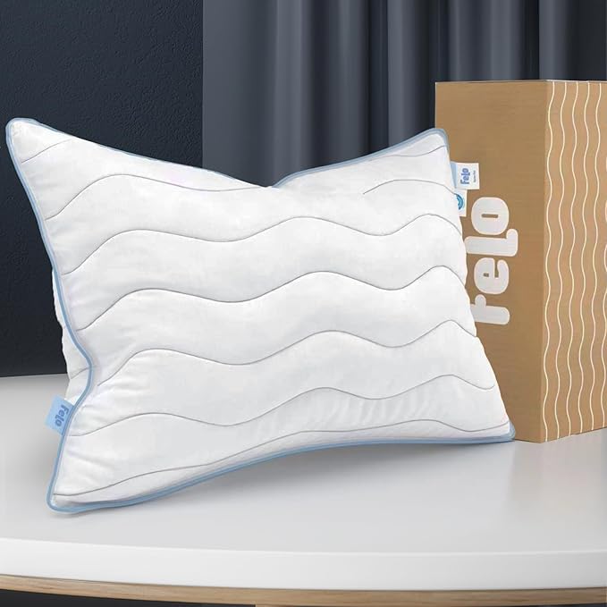 felo Feather Down Pillow Queen Size, CloudFusion Goose Down Pillow for Sleeping, Hotel Collection Bed Pillow for Side Back Pain Sleepers (20" x 30")