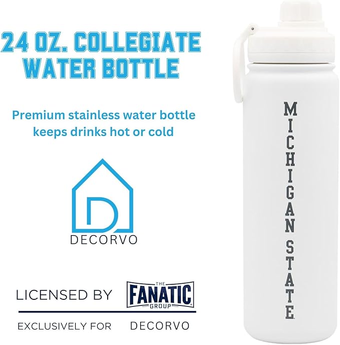 Michigan State Water Bottle - White Double Walled Stainless Steel 24 oz Keeps Drinks Cold or Hot