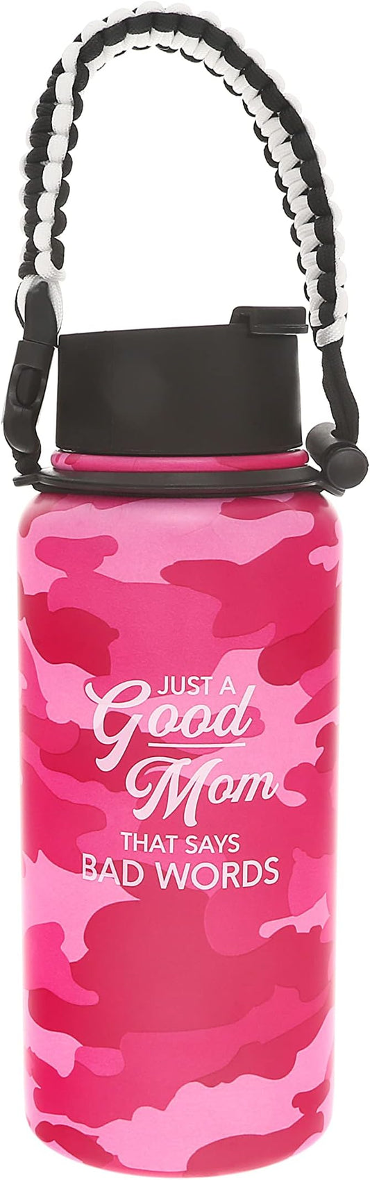 Pavilion - Good Mom 32 oz. Stainless Steel Water Bottle, Double Wall Tumbler Flask with Paracord Handle, Sports Water Cup, Gift For Mom, Mothers Day Gifts, Camouflage Bottle, 1 Count, Pink