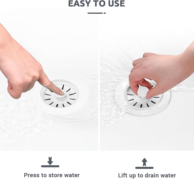 BOTEMY Garbage Disposal Strainer and Stopper with Decorative Flange - Fits 3.5 Inch Standard Drain Hole, Removable Sink Drain Strainer and Stopper, Durable ABS Material (White)