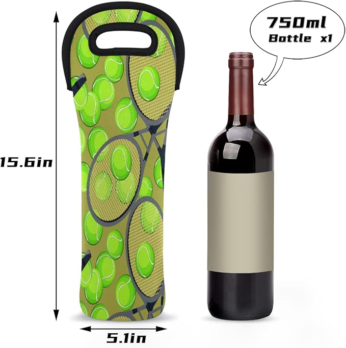 Single Bottle Wine Gift Tote Carrier Tennis Rackets Balls Neoprene Wine Tote Bags Holder Cooler Wine Gift for Women Men