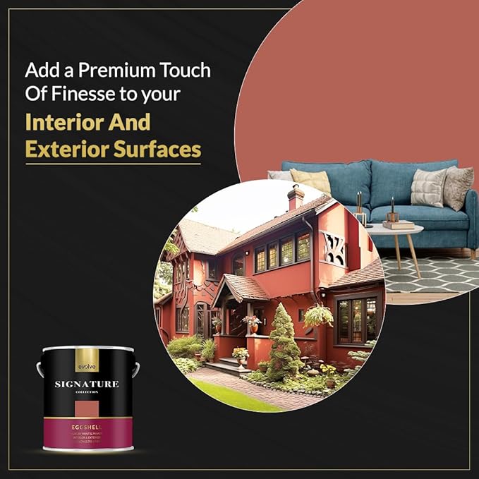 EVOLVE Signature Paint & Primer: Luxury Paint & Primer for Indoor & Outdoor Surfaces, Minimal Odor, Eggshell Sheen (Brick Red, 1 Gallon)