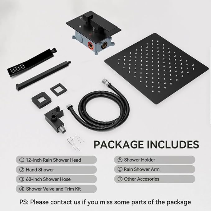 Shower Faucet Set Matte Black Shower System, Starbath 12" Rain Shower Head and Handheld Spray Shower Set Complete Wall Mounted,2 Way Pressure Balance Shower Valve and Trim Kit Included