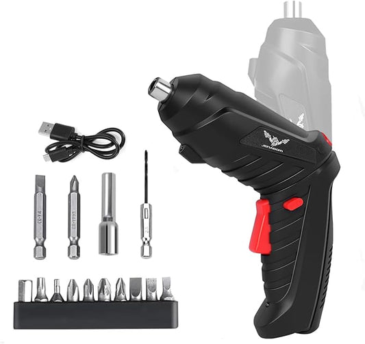 16 in 1 Electric Screwdriver Cordless Rechargeable Small Power Drill Set 3.6V Li-ion 3.5Nm Max Torque Electric Rotatable with LED Light Screwdriver for Home Office DIY Tools (Black)