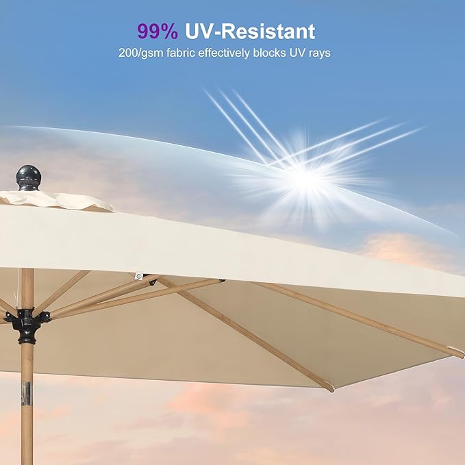 PURPLE LEAF 4' x 6' Market Umbrella Patio Umbrella Outdoor Table Umbrella Aluminum with Push Button Tilt & 8 Sturdy Ribs and Crank Rectangular Outdoor Umbrellas for Pool Backyard Beach, Beige