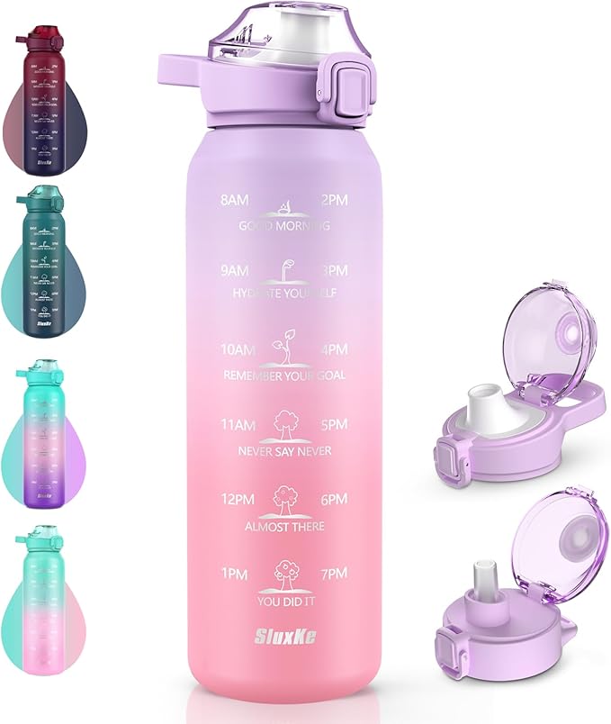 Sports Water Bottle 18/10 Stainless Steel 32oz with 2Lids, 1000ml Insulated Water Bottle Double Walled with Handle, Metal Canteen Keep Cold 48H Hot 24H for Men, Women & Kids