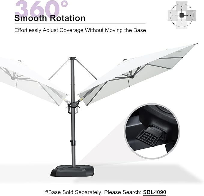 PURPLE LEAF 8 Feet Patio Umbrella Outdoor Cantilever Square Umbrella Aluminum Offset Umbrella with 360-degree Rotation for Garden Deck Pool Patio, White