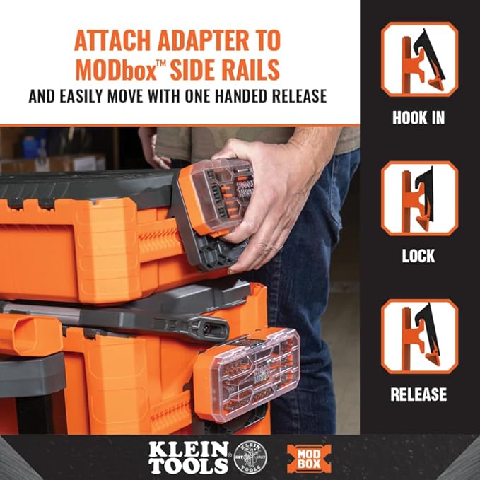 Klein Tools 80177 MODbox Ratcheting Driver Set with MODbox Case Adapter, Modular Tool System Side Rail Attachment, 65 Piece