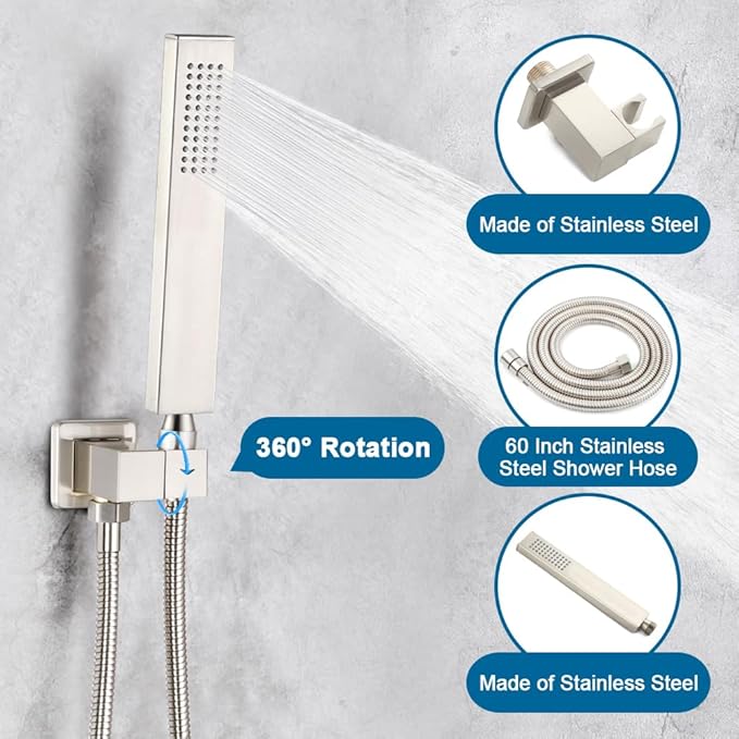 POP SANITARYWARE Shower System Brushed Nickel Bathroom Rainfall Shower Faucet Set Complete Wall Mounted 8 Inch Shower Head and Handle Set with Rough-in Valve Body and Trim Kit