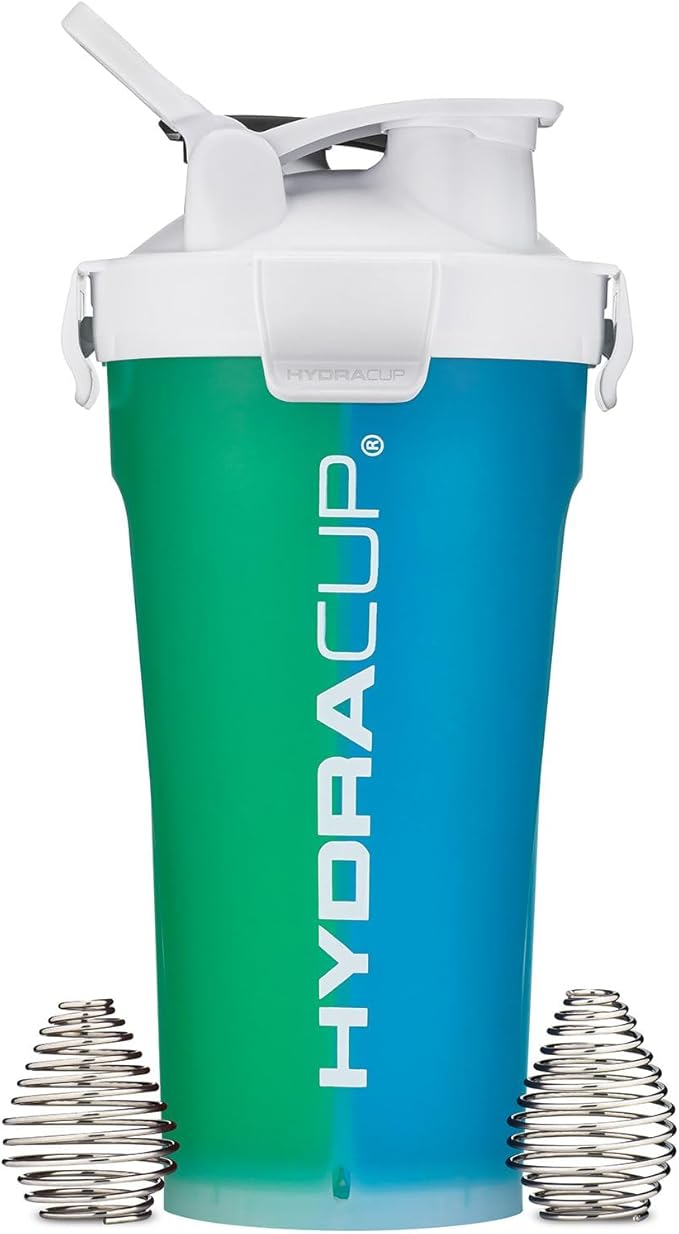 Hydra Cup DualShaker Pro 32 oz Shaker Bottle for Protein Shakes, Shaker Cup w/Handle & Ball Blender Whisks, Dual Mixing Shaker Bottle with Storage, 2 in 1, for Travel To Go, BPA Free (White)