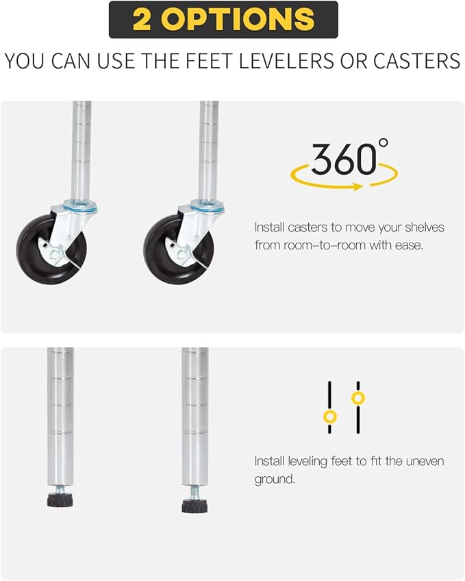 BestOffice | 6-Tier Wire Storage Shelves with Wheels | 18x48x77 | Chrome | Adjustable Racks | Heavy-Duty Metal Shelf, Holds Upto 600 lbs | No-Tool Assembly | Ideal for Home & Garage Shelving