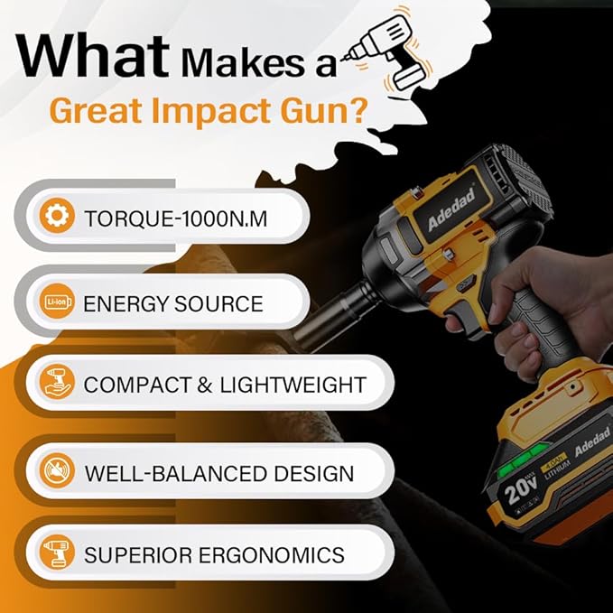 1000N.m Cordless Impact Wrench 1/2 inch,20V 740ft-lbs High Torque Impact Gun with 4.0 AH Battery,Sockets and Case,Brushless Power Impact Driver for Automotive and Heavy Duty Use