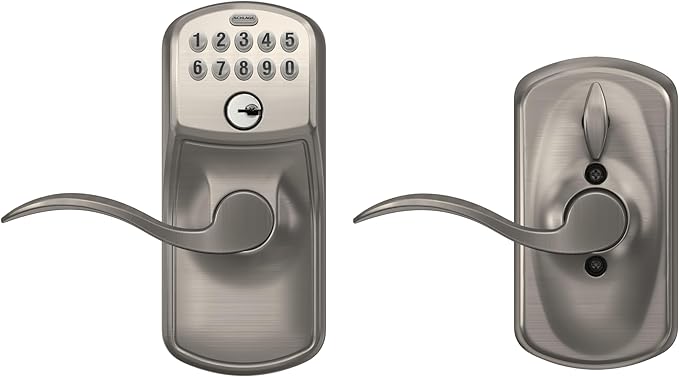 SCHLAGE FE595 PLY 619 Acc Plymouth Keypad Entry with Flex-Lock and Accent Style Levers, Satin Nickel