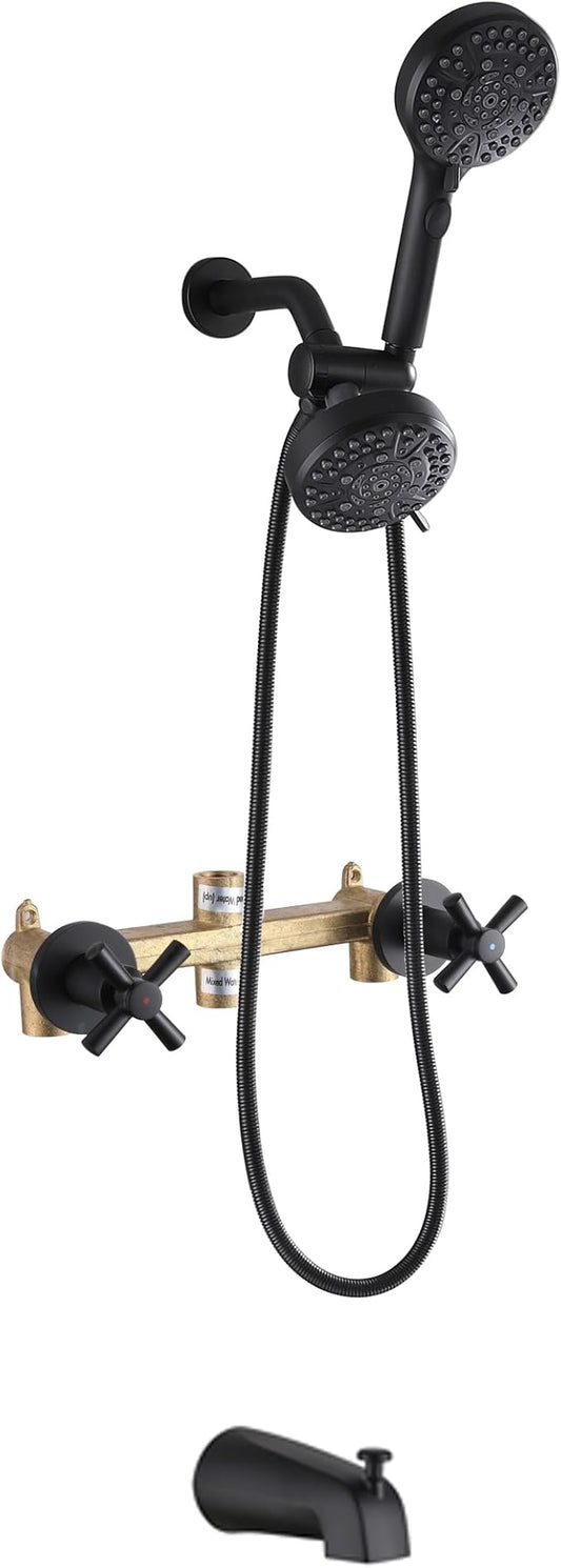 2 Handle Shower Faucet Set with Tub Spout Bathtub Shower Faucet, Tub and Shower Trim Kit Matte Black Wall Mounted
