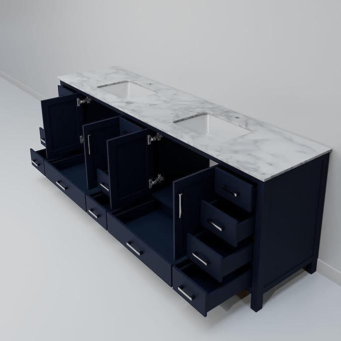 Big Sur 84 in. W x 22 in. D Navy Blue Double Bath Vanity and Carrara Marble Top