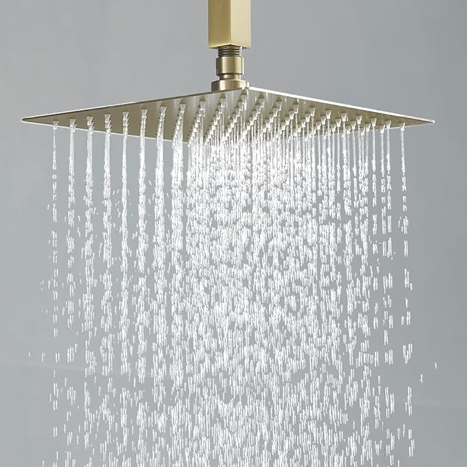 10 Inch Ceiling Mounted Shower System Rain Mixer Shower Combo Set Rainfall Shower Head System ‎Brushed Gold Shower Faucet Rough-in Valve Body and Trim Included