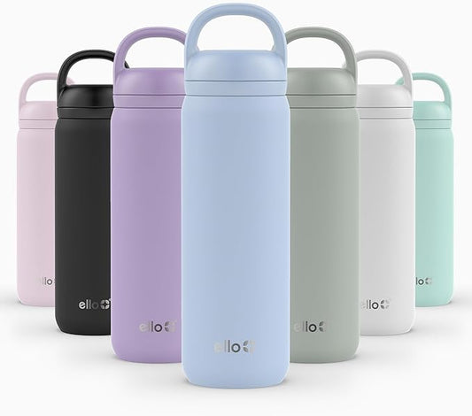 Ello Cooper Twist 22oz Stainless Steel Water Bottle with Chug Lid | Leak Proof Double Walled and Vacuum Insulated | Fits Car Cupholder | Built in Carry Loop | Dishwasher Safe | Halogen Blue