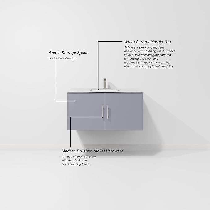 Sonoma 36" W x 22" D Dark Grey Bath Vanity & Carrara Marble Top