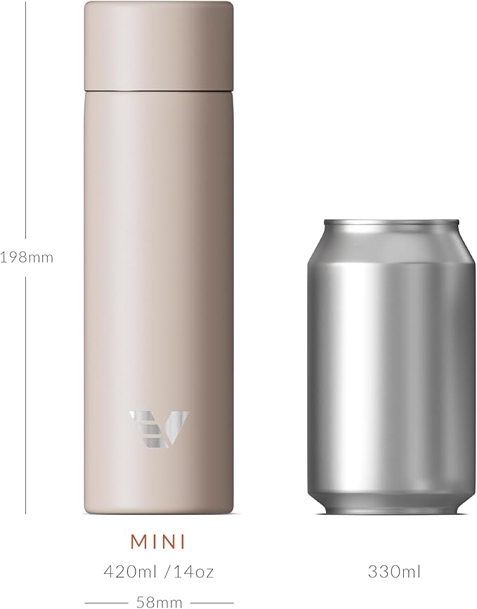 Mini Stainless Steel Water Bottle 14oz - Non-insulated | Designed for Bags | Slim, Lightweight & Stylish – Desert Beige