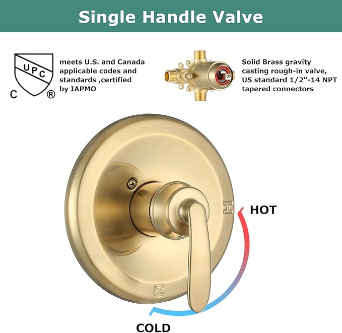 PARLOS Shower System, Brushed Gold Shower Faucet Set with Tub Spout(Valve Included), 5-Setting Mode Shower Head and Tub Spout with Diverter, Multi-Function Wall Mounted Shower Bathtub Combo, 1436908