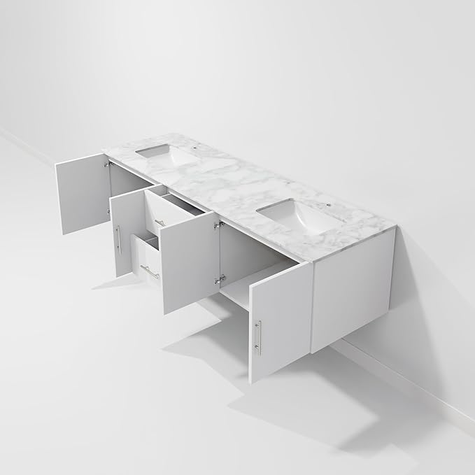 Sonoma 72 in. x 22 in. D Glossy White Double Bath Vanity and Carrara Marble Top