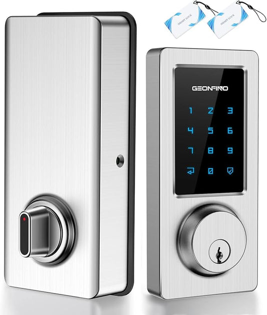 Keyless Entry Door Lock, Smart Deadbolt Lock with Bluetooth App, Electronic Keypad, IC Card, Spare Keys, Security Waterproof Smart Lock Easy Install USB Ideal for Home Use, Office, Hotel.(Sliver)