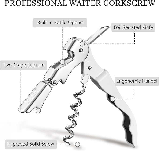 HYZ 2-Pack Wine Opener Waiter Corkscrew, Professional Wine Key for Servers, Bartender with Foil Cutter, Manual Wine Bottle Opener Double Hinged (White)