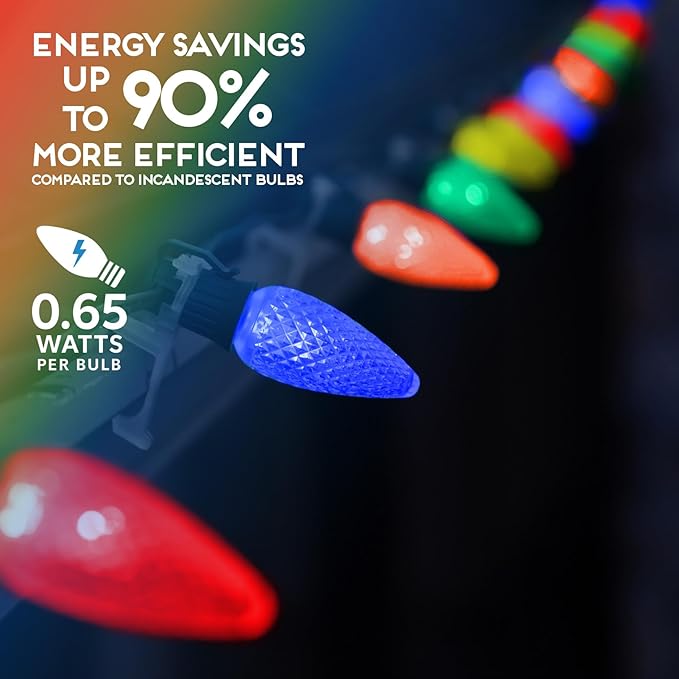 HLO Lighting Set of 500 Multicolor (Red Green Blue Yellow Orange) C9 Faceted LED Christmas Light Bulbs for Indoor & Outdoor Use | Durable Replacement Bulbs