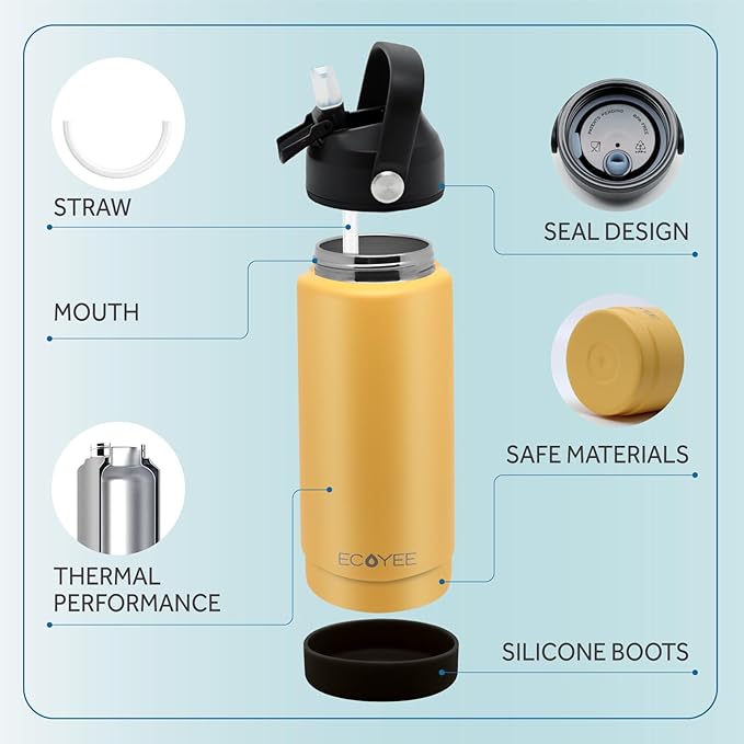 Water Bottles 18oz, Insulated Water Bottle with Straw - Stainless Steel Reusable Metal Water Bottle, Silicone Boot, Carry Handle, Double Wall Vacuum Leak Proof Tumbler for Traveling, Hiking, Gym