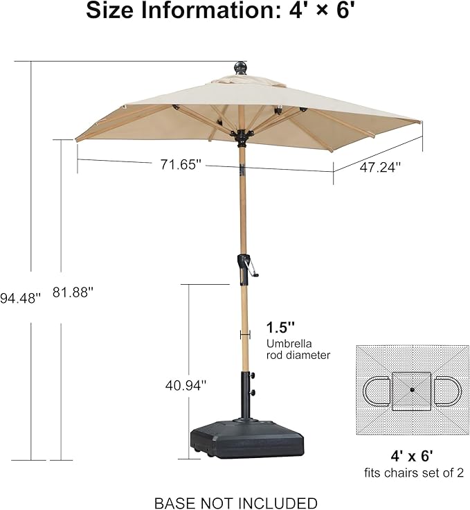 PURPLE LEAF 4' x 6' Market Umbrella Patio Umbrella Outdoor Table Umbrella Aluminum with Push Button Tilt & 8 Sturdy Ribs and Crank Rectangular Outdoor Umbrellas for Pool Backyard Beach, Beige