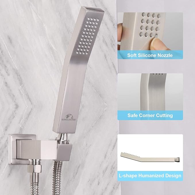 SunCleanse Shower System Rainfall Shower Faucets Set Brushed Nickel, 8 Inch Wall Mounted Rain Shower Head with Handheld Spray Shower Valve and Trim Included