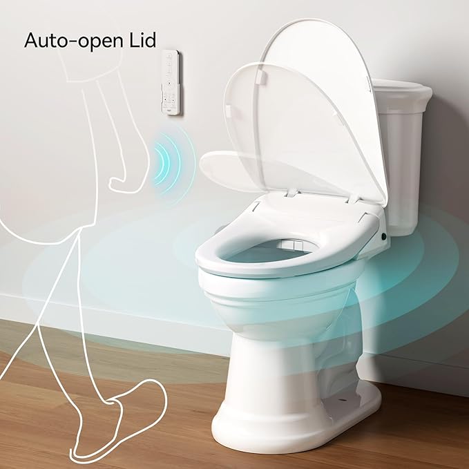 R&T V303 Auto-Open Smart Bidet Toilet Seat, Elongated Electric Bidets with Warm Water, Air Dryer, Adjustable Heated Seat, Nightlight, Bidet Attachment for Toilet